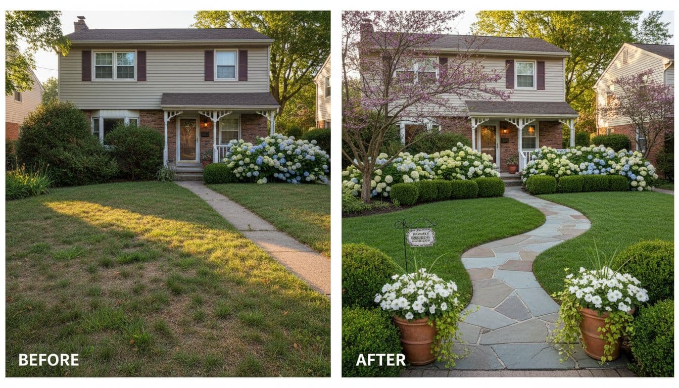 Front Yard Curb Appeal Design — before and after AI Garden Design generated by FlorAI from a real photo