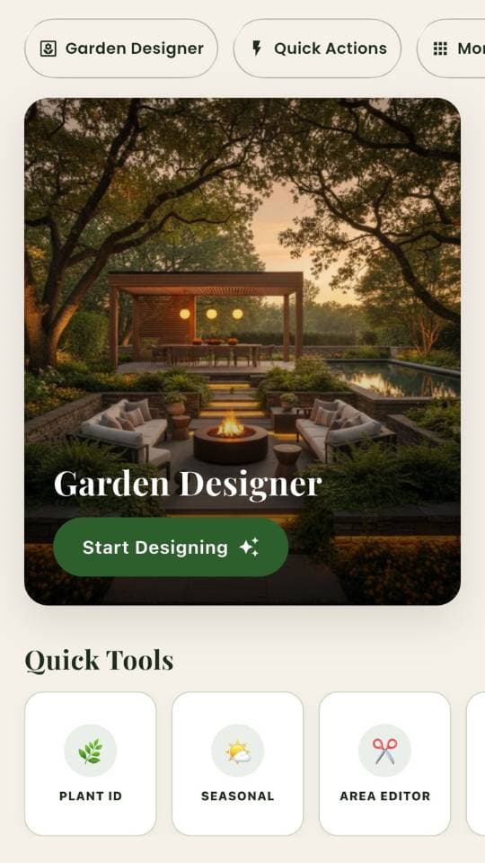FlorAI AI Garden Design app showing a backyard transformation in progress on iPhone